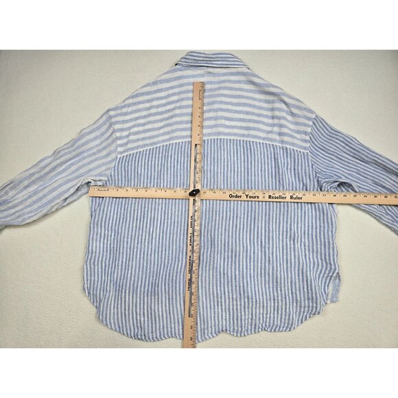 Nicole Miller New York Blue & White Striped 100% Linen Shirt XL - Picture 3 of 3